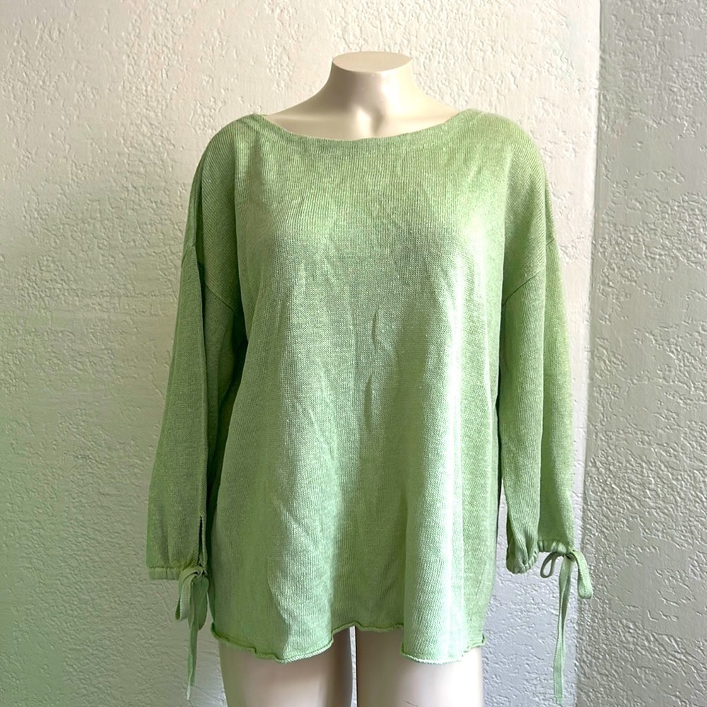 EILEEN Fisher Green Organic Linen Long Sleeve boxy Shirt S/ P